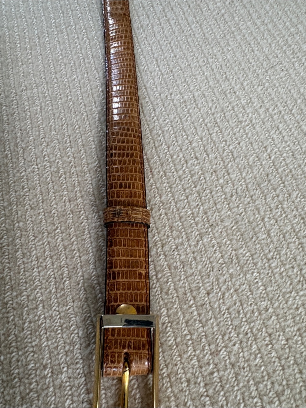 Lizard Brown Leather Belt with Gold-Tone Buckle - Picture 5 of 8